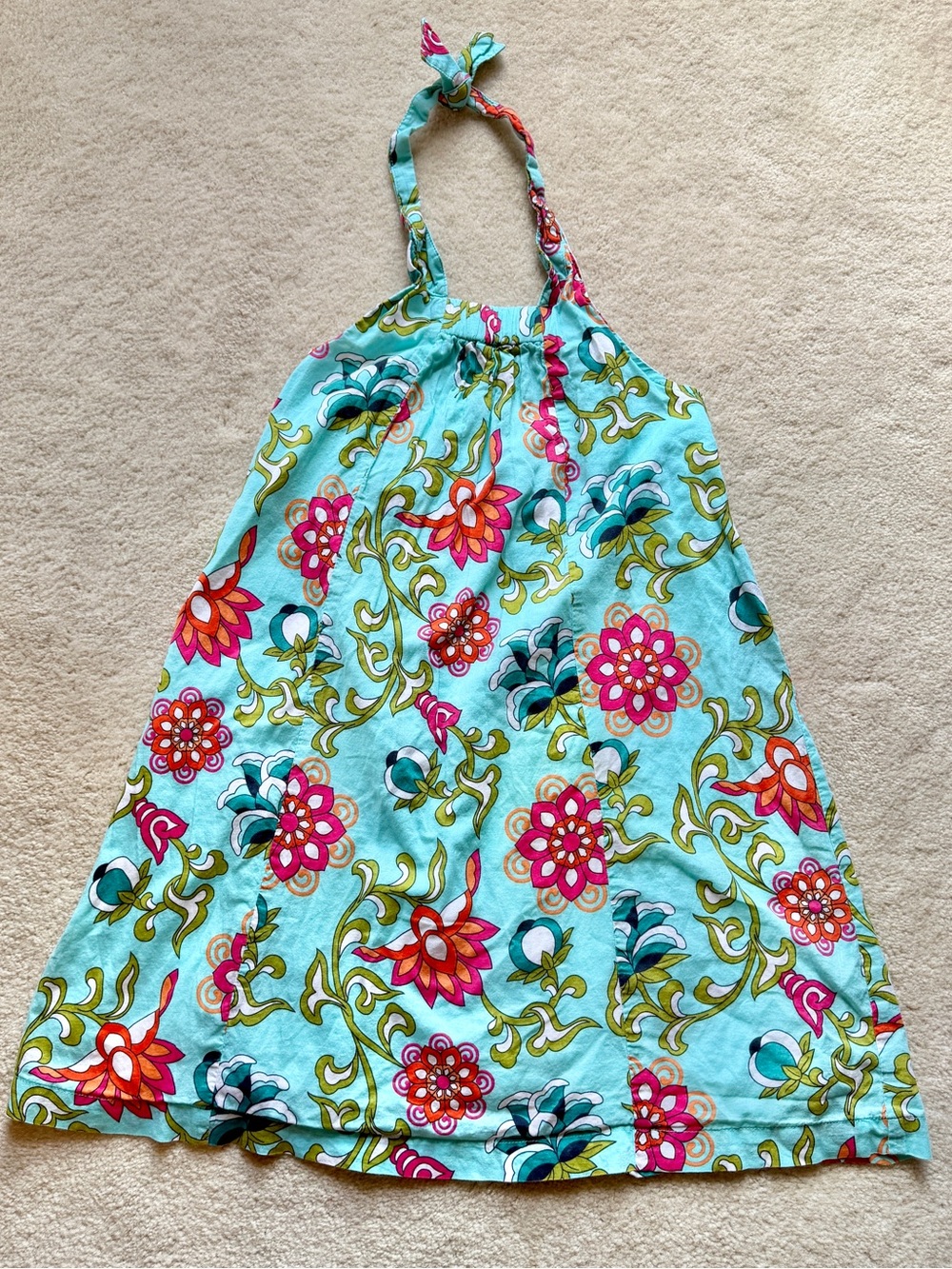 Tea Collection Turquoise Floral Halter Sundress Girls Size 7